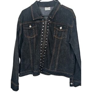 Caren Sport Dark Stretch Denim Jacket Rhinestone Accent No Size Read for Measure